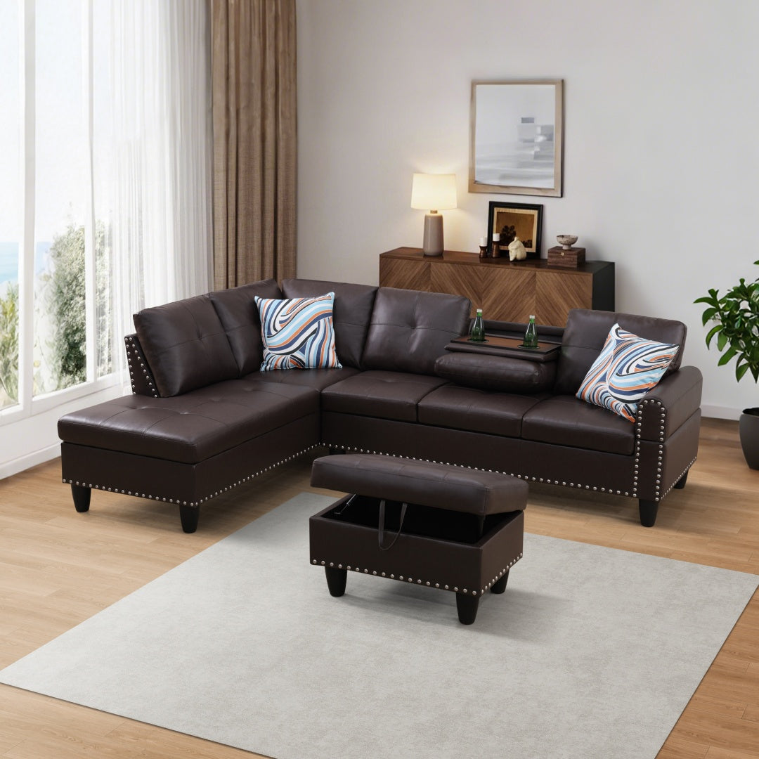 Only Self Pickup--Brown Faux Leather Synthetic Leather 3-Piece Sofa Set