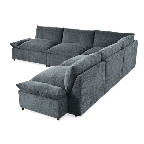 115.5 Modular Deep Gray Sectional Sofa With Durable Polyester Upholstery, Plush Cushions, Hidden Storage Compartments, And Versatile Design For Living Room, Lounge, Or Office