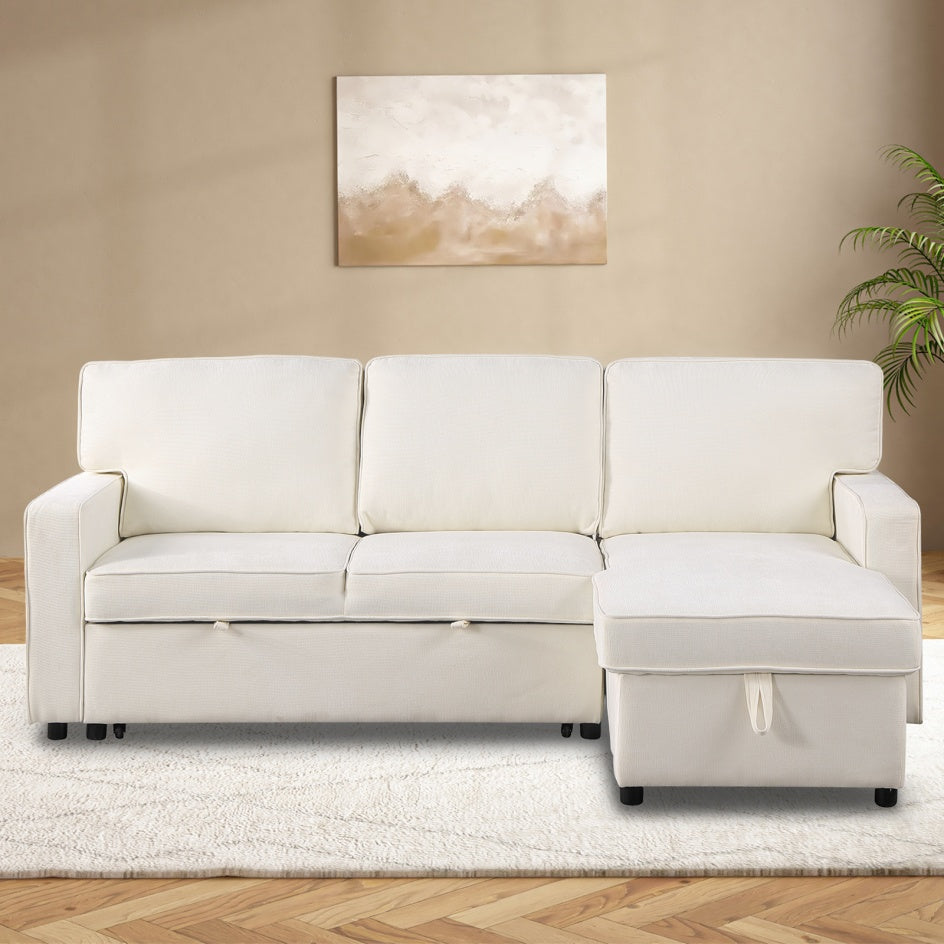 USTYLE Upholstery Sleeper Sectional Sofa With Storage Space, USB Port, 2 Cup Holders On Back Cushions