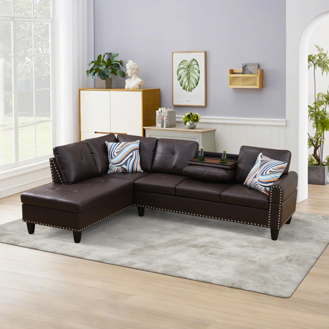 Only Self Pickup--Brown Faux Leather Synthetic Leather 3-Piece Sofa Set