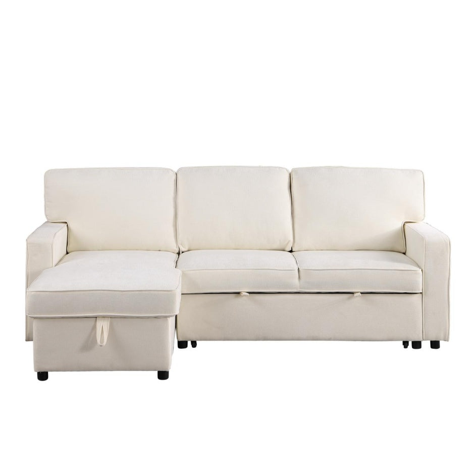 USTYLE Upholstery Sleeper Sectional Sofa With Storage Space, USB Port, 2 Cup Holders On Back Cushions
