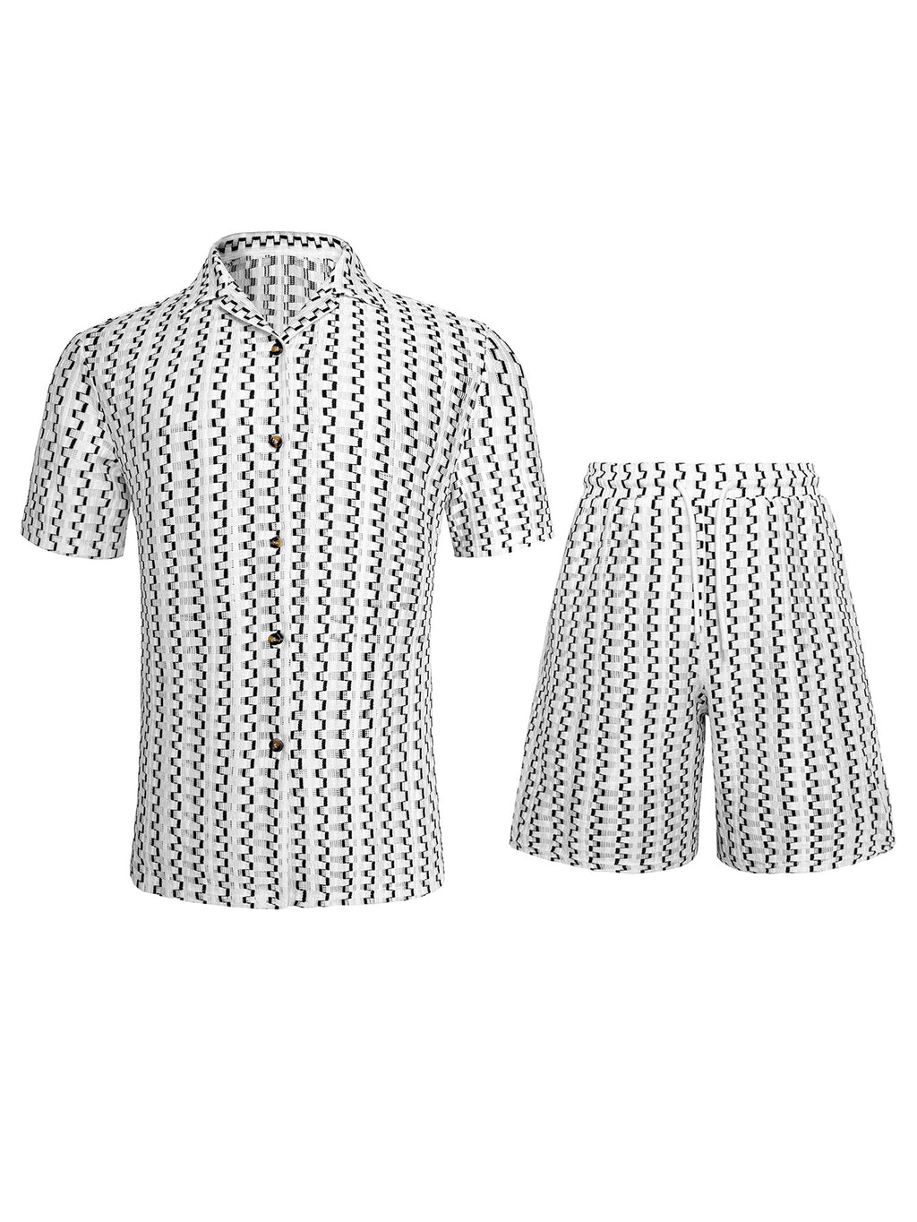 Mens Casual Striped Single-Breasted Shirt And Shorts Set