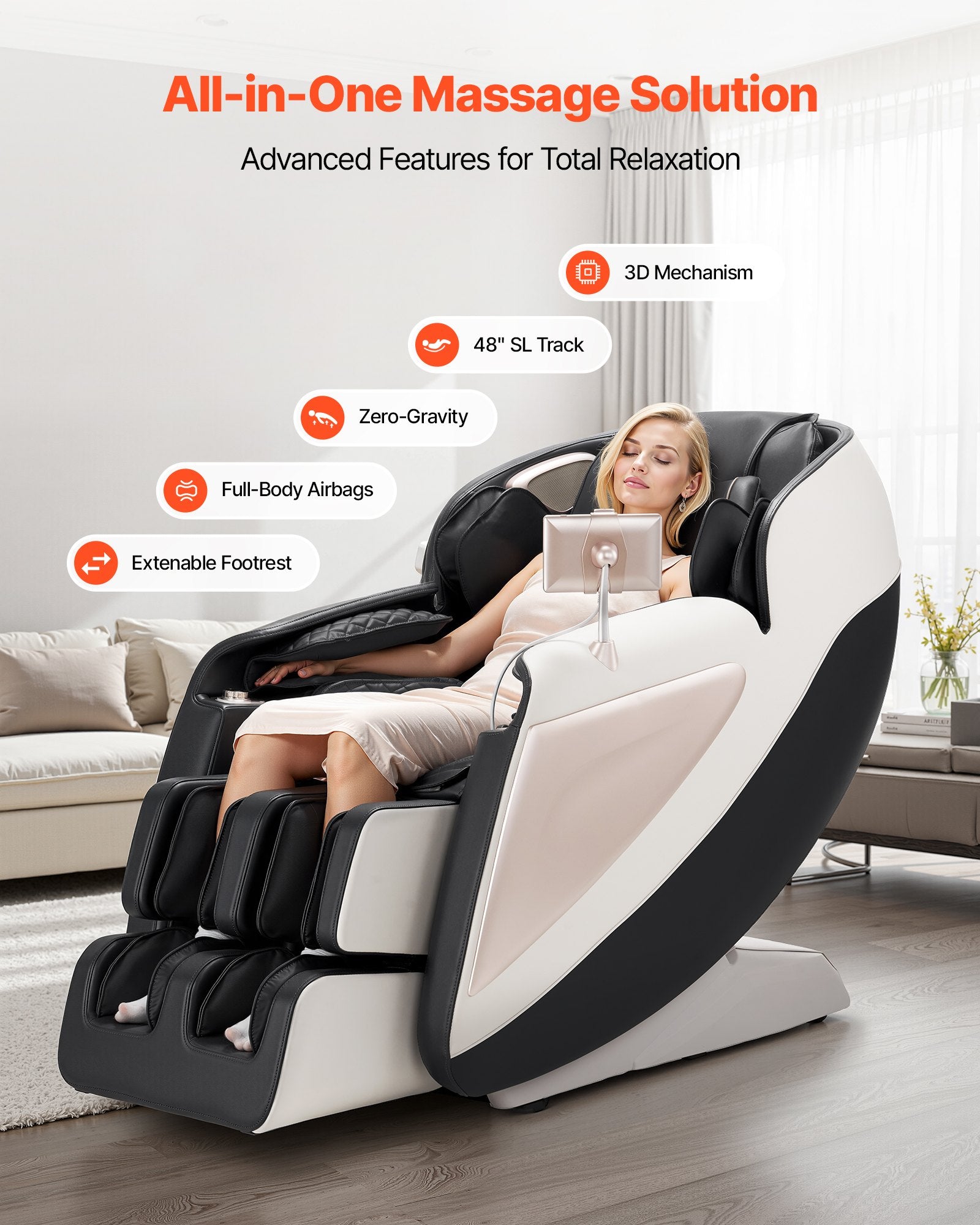 Full Body Massage Chair, 3D Zero Gravity Recliner With SL Track, 18 Auto Modes, Heat, Foot Rollers, Armrest Control, LCD Display, 36 Airbags, Retractable Footrest