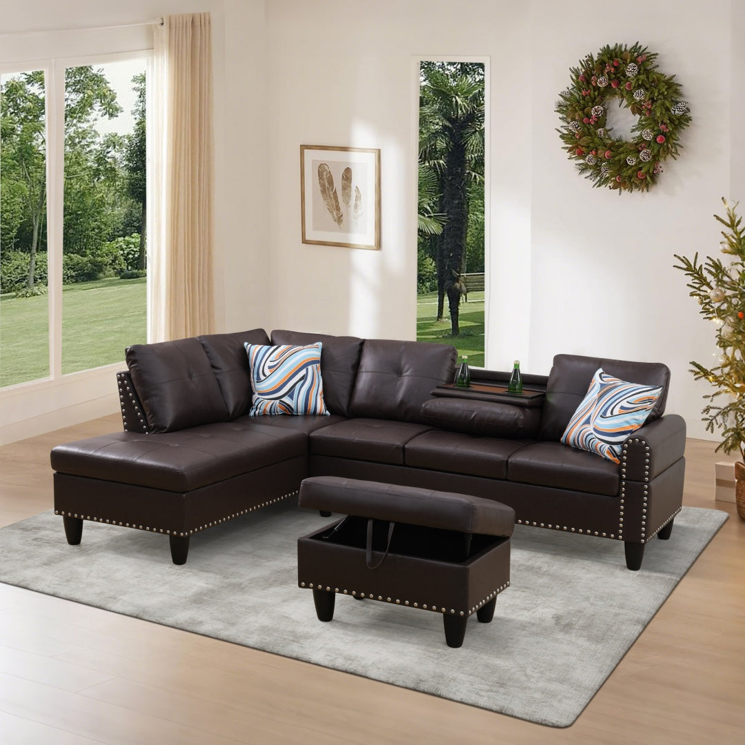 Only Self Pickup--Brown Faux Leather Synthetic Leather 3-Piece Sofa Set