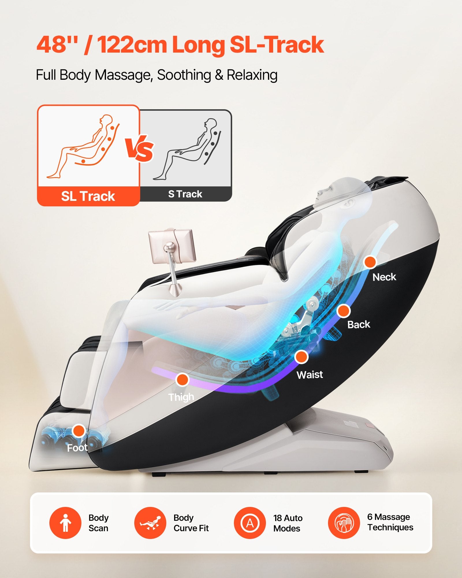 Full Body Massage Chair, 3D Zero Gravity Recliner With SL Track, 18 Auto Modes, Heat, Foot Rollers, Armrest Control, LCD Display, 36 Airbags, Retractable Footrest