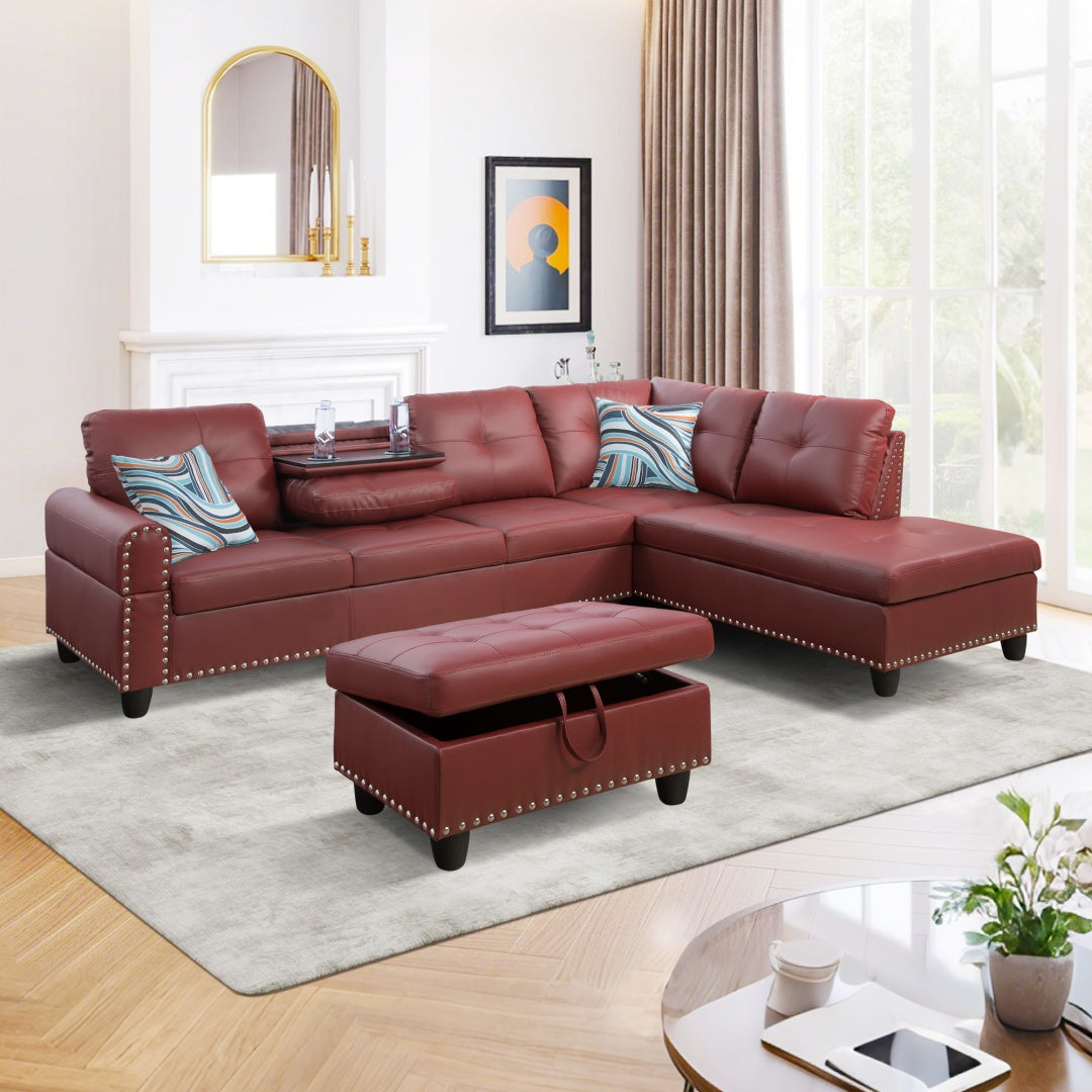 Only Self Pickup--Red Faux Leather Synthetic Leather 3-Piece Sofa Set