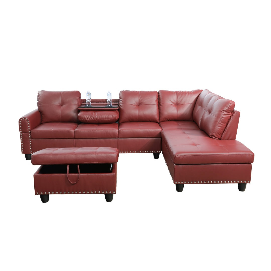 Only Self Pickup--Red Faux Leather Synthetic Leather 3-Piece Sofa Set