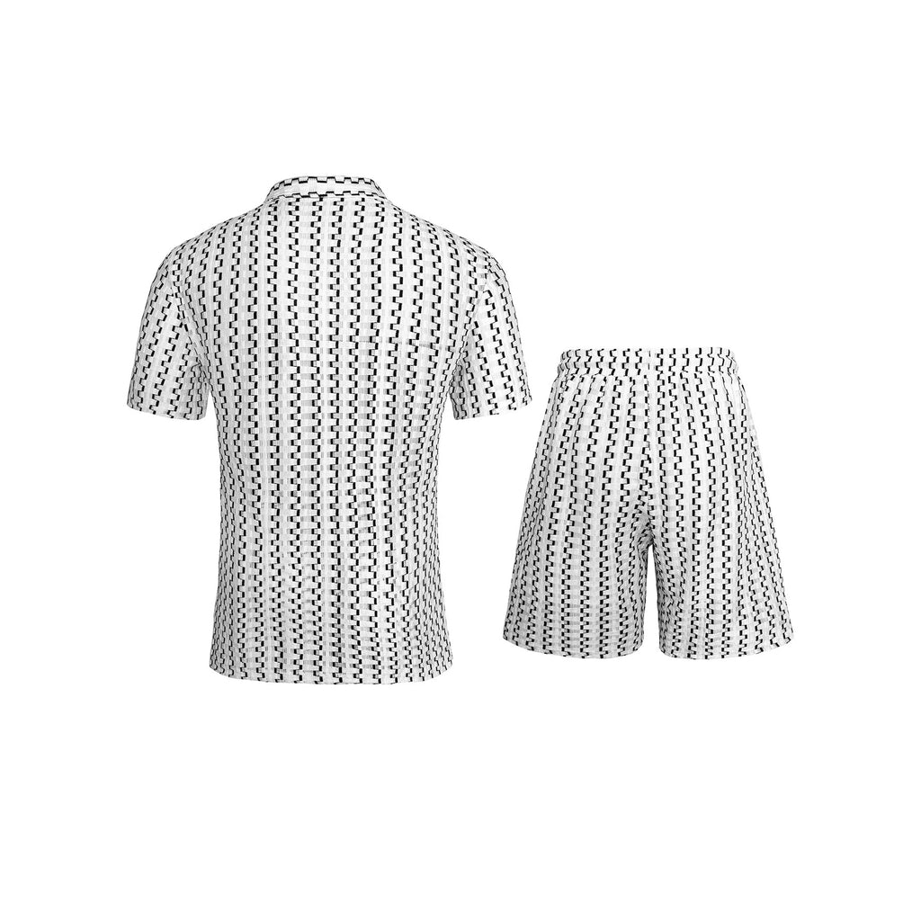 Mens Casual Striped Single-Breasted Shirt And Shorts Set