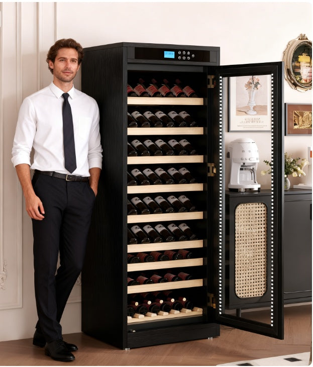 Intelligent Temperature-Controlled Multi-Tiered Black Grape Wine Cabinet